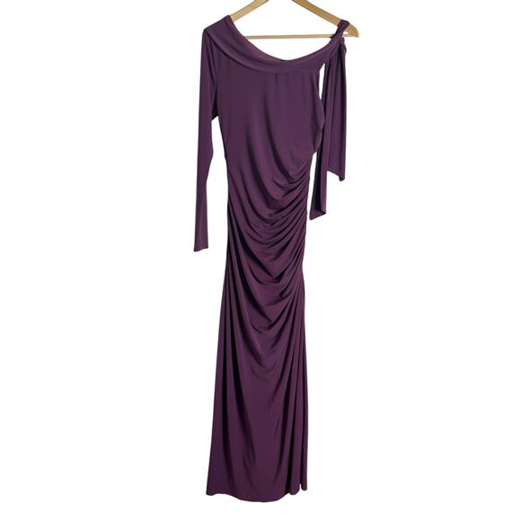 Halston Kamilah Jersey Purple One Shoulder Ruched Slit Cocktail Gown Size 4 - Picture 15 of 16